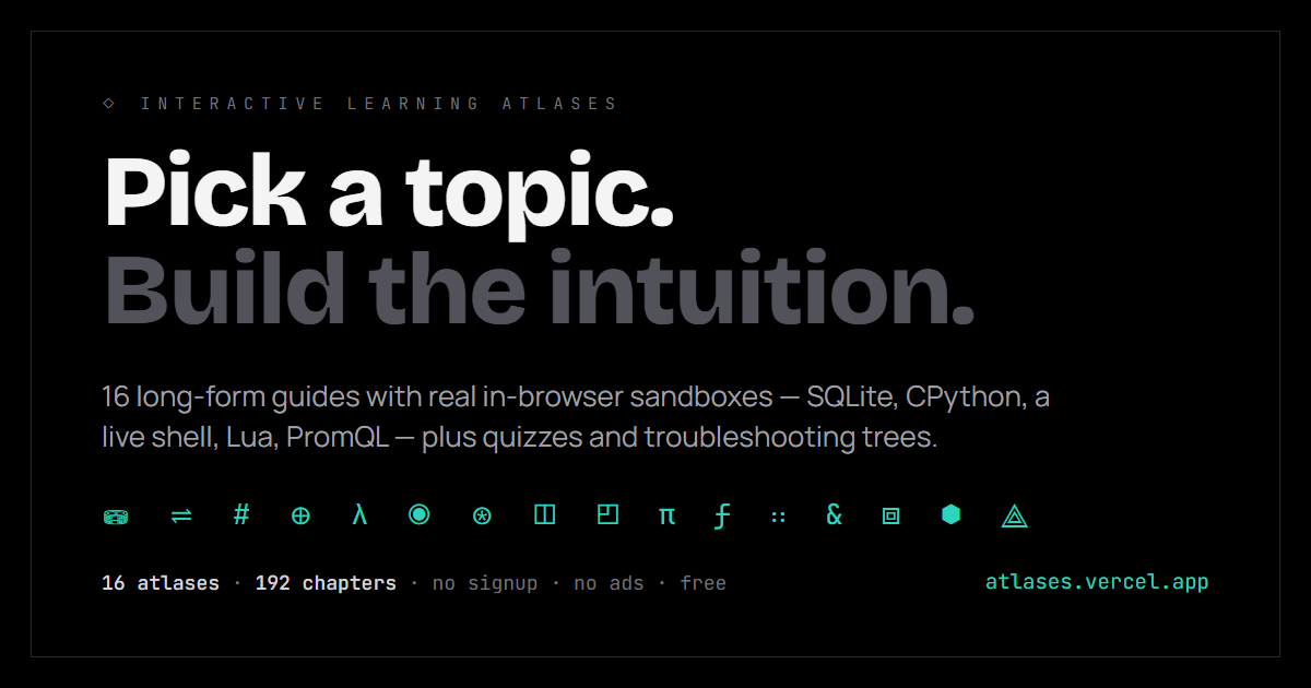 Atlases: 16 Interactive Learning Guides That Run Code in Your Browser