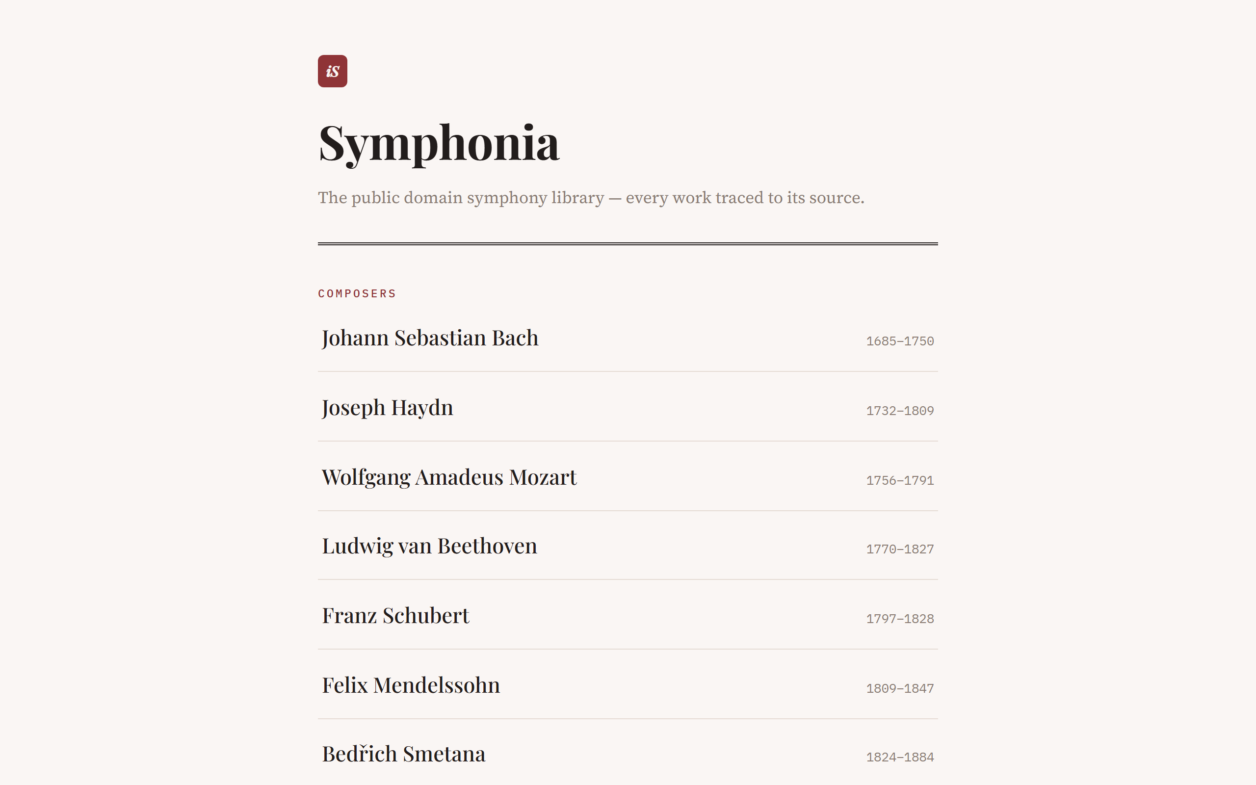 Symphonia: 144 Movements of Public-Domain Classical, Traced to Source